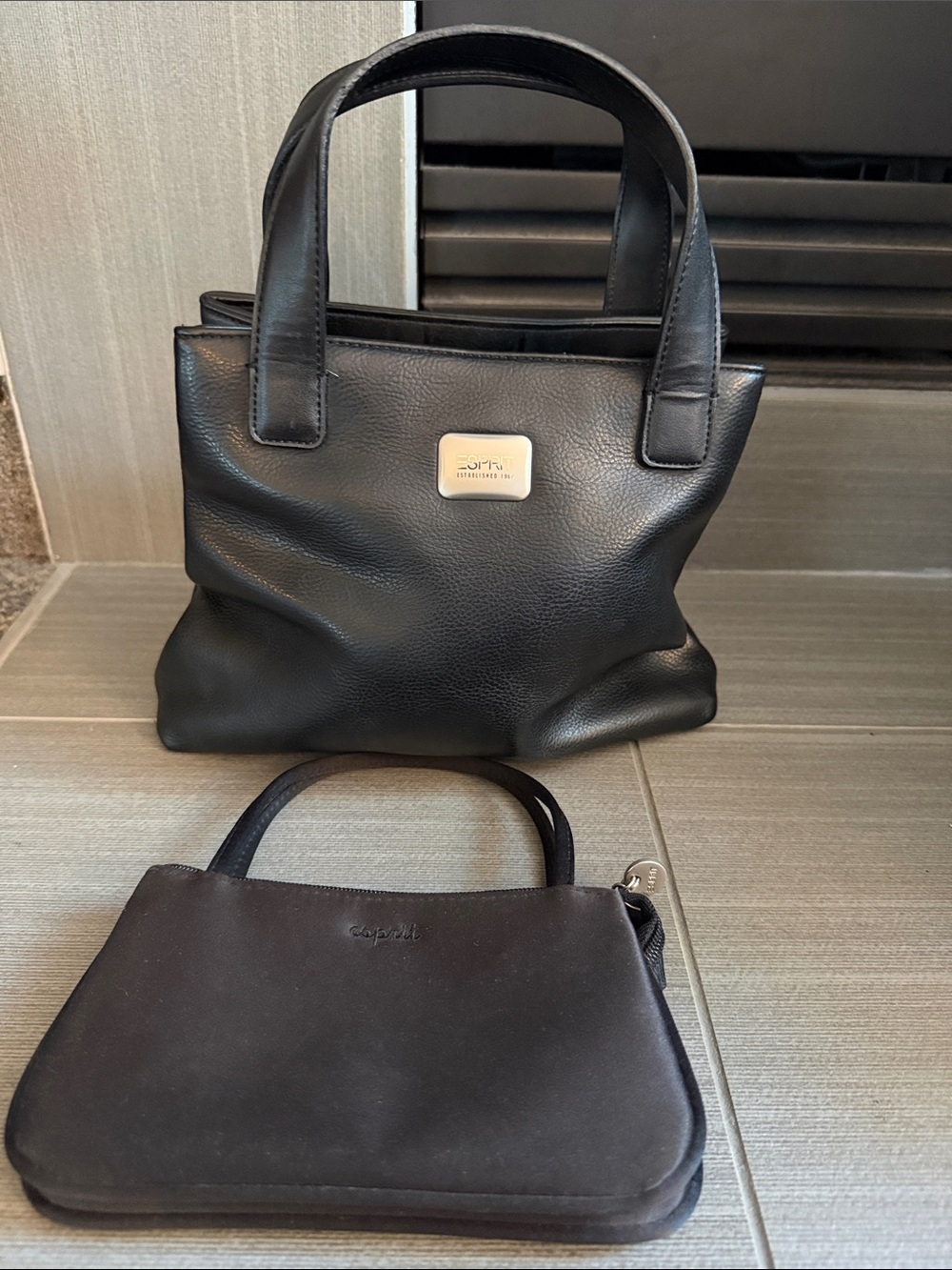 VTG Esprit Bag Purse Black Faux Leather with mini purse